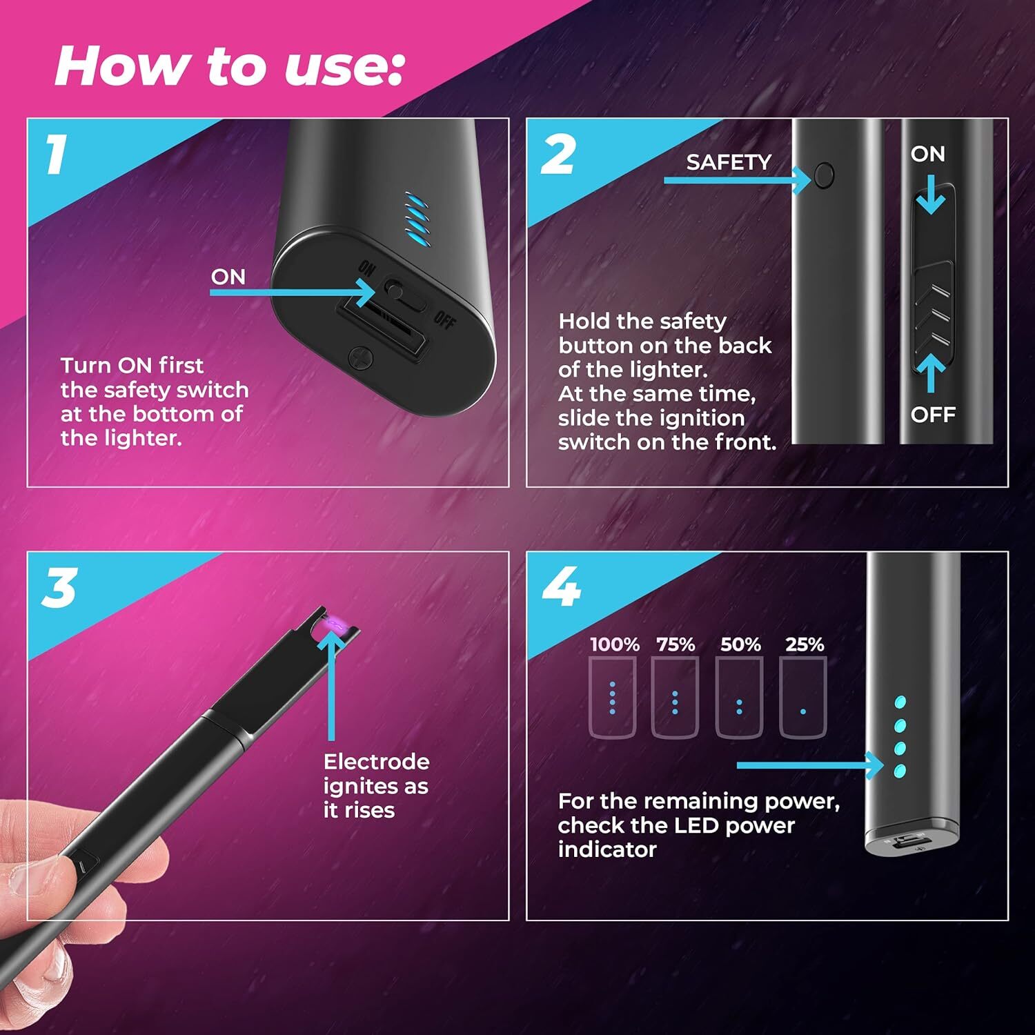 Electronic Long Flameless Windproof Lighter W/USB & Bag for Candles BBQ, Camping