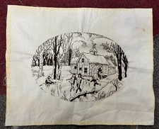 1979 Completed 3984 Crewel Artcraft Concepts Needlework Skating Scene 12" X 9"