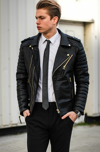 biker jacket with gold hardware
