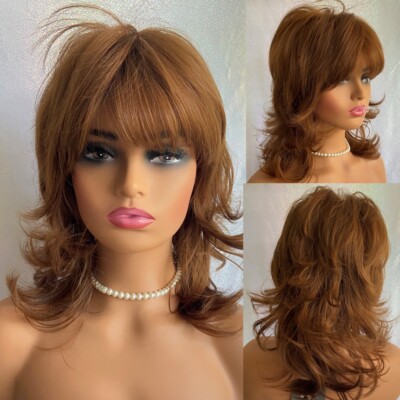 Shoulder Length Auburn Brown #30 Fluffy Layered Cut Synthetic