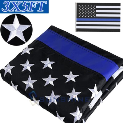 3x5 Ft Heavy Duty Thin Blue Line USA Flag Nylon Embroidered Stars Sewn Stripes