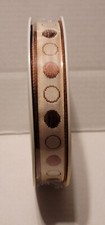 Tan W/ Embroidered Brown Dots Design Wired  5/8" By 25M/ 82FT made in France