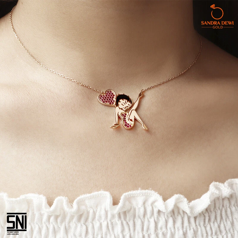 Limited Betty Boop Collection Necklace 18k Solid Gold Women Swarovski unique New