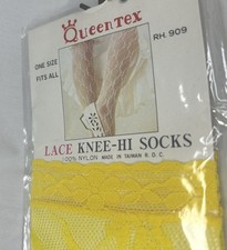 vintage 80s / 90s QeenTex yellow kneehigh lace stockings Knee High Socks