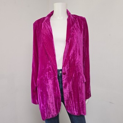 Nasty Gal Crushed Velvet Blazer Jacket Size 12 Oversized Pink Single Breasted
