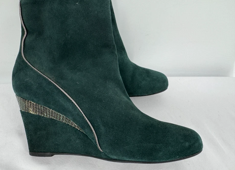Aquatalia на Marvin K зеленый кожаный замши крокодила выбитый на танкетке ботильоны размер 8,5 - Изображение 2 из 4
