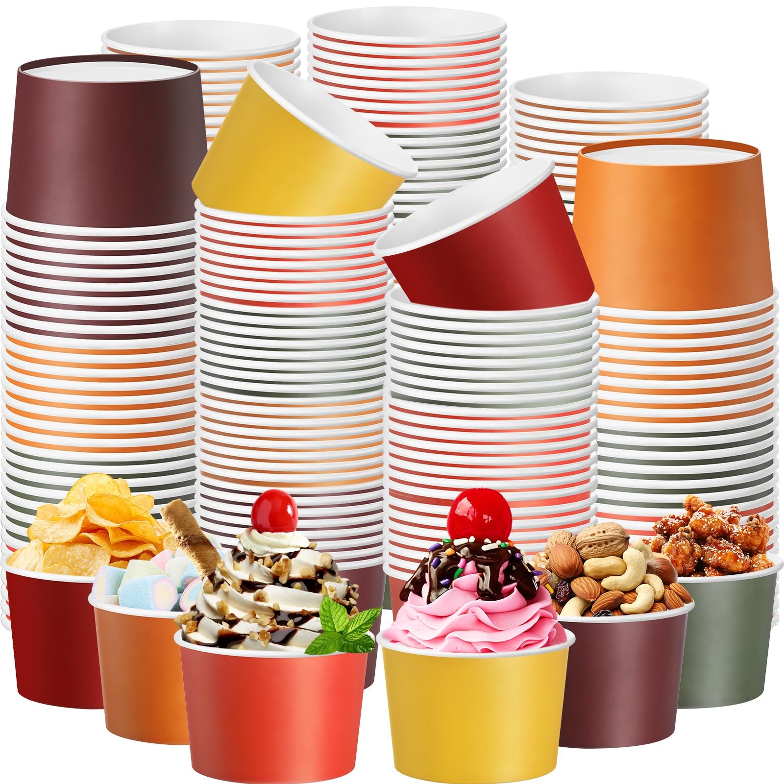 Paper Ice Cream Cups 9oz Colored Disposable Dessert Bowls for Hot or Cold Foo...