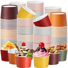 Paper Ice Cream Cups 9oz Colored Disposable Dessert Bowls for Hot or Cold Foo...