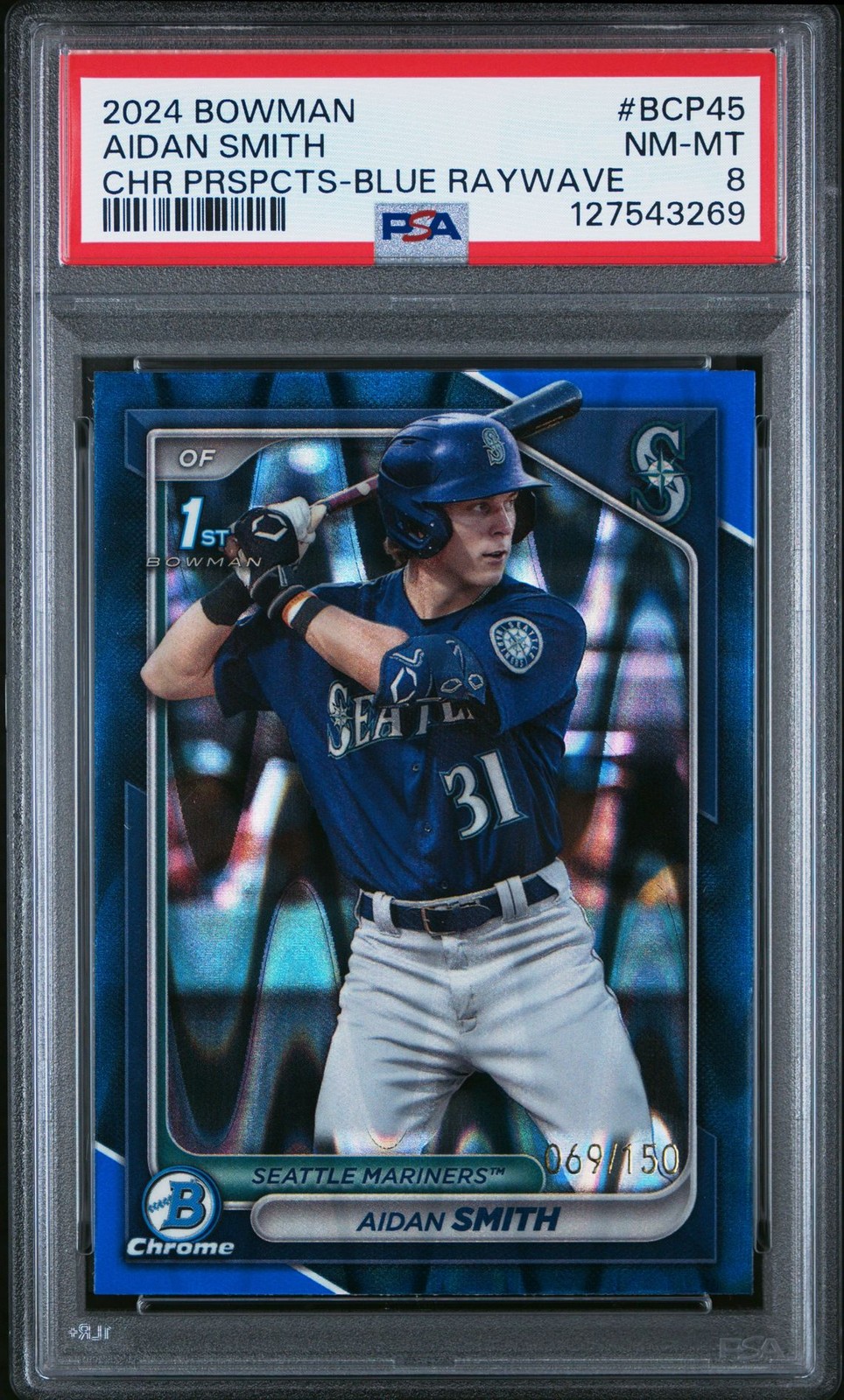 2024 Bowman - Chrome Prospects Aidan Smith #BCP-45 Blue RayWave Refractor /150