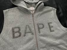 A BATHING APE Rare Early Tag Swarovski Zip Hoodie Gray XS 90s Vintage
