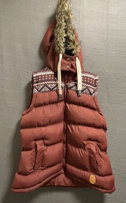 Women s Medium Puffer Vest Faux Fur-lined Hood Fair Isle Knit-Tokyo Laundry