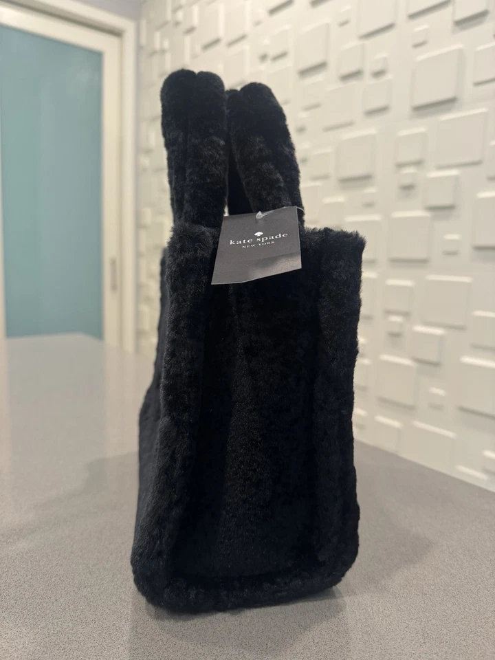 $399 NEW Kate Spade Ellie Faux Fur Small Tote Crossbody Bag Black - Image 4 of 4