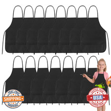 PLULON 15-Pcs Kids Black Painting Aprons, 13"x19" for Ages 3-5