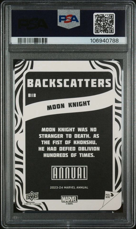 2023-24 Upper Deck Marvel Annual Moon Knight #B18 Backscatters Sticker PSA 10 - Image 2 of 2