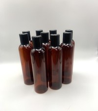 4 oz Amber Plastic Bottles Cosmo Round w/ Bla...
