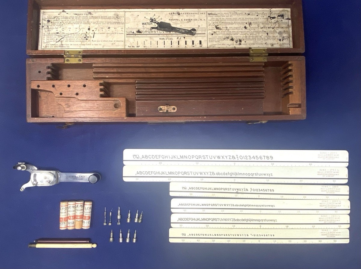 1950s Keuffel & Esser K & E Leroy Lettering Set Drafting Wood Case