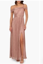 Adrianna Papell Women's Crinkle Metallic Long Gown Petal/Gold, Size 12 New