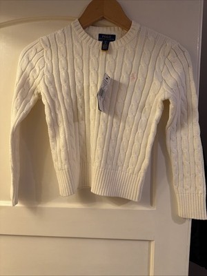 Polo Ralph Lauren Mädchen Core weiß Zopfmuster Pullover Alter 7 Jahre neu mit Etikett