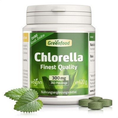 Chlorella Tabletten, hochdosiert, 300mg  360 Presslinge, vegan. Luftgetrockne...