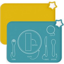 Silicone Placemats Baby Kid Stain-Proof Non-Slip Toddler Food Mat 2 Pack