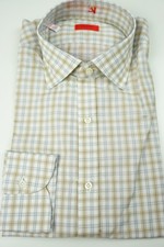 Isaia Napoli Tortilla Cloud White Plaid Long Sleeve Cotton Shirt 15.5/39 NEW