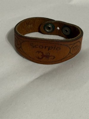 Vintage Leather Bracelet Horoscope Scorpio 70's County Fair Snap Closure