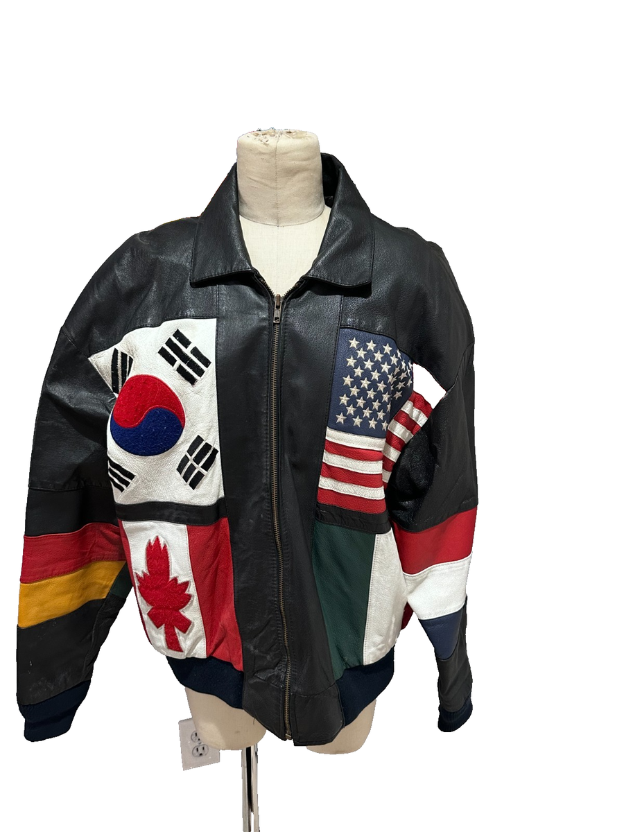 Vintage 1980's Phase 2 National Flags of the World Leather Bomber