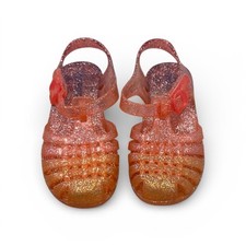 Cat  Jack toddler girls pink and orange glitter jelly sandals in size 9T