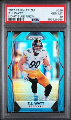 2017 PANINI PRIZM LIGHT BLUE PRIZM #216 T.J. WATT 28/199 PSA 10