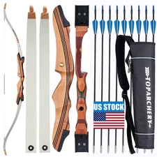 48" Archery Wooden Takedown Recurve Bow RH Target Arrows for Youth/Teens/Kids