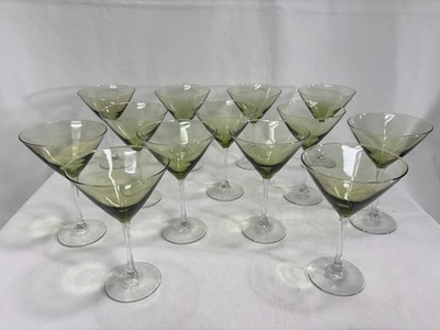 Vtg. LIBBEY Large Olive Green Martini Glasses with Clear Stem - 7.25'' x 4.75''