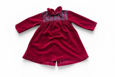 Ralph Lauren Red Velvet Plaid Dress Infant 6/9 Months Christmas Holiday Party