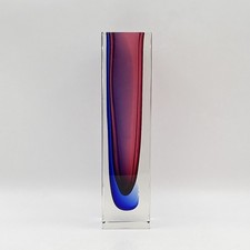 Mandruzzato Murano Art Glass Vase Cobalt Blue  Pink Sommerso Block 10"