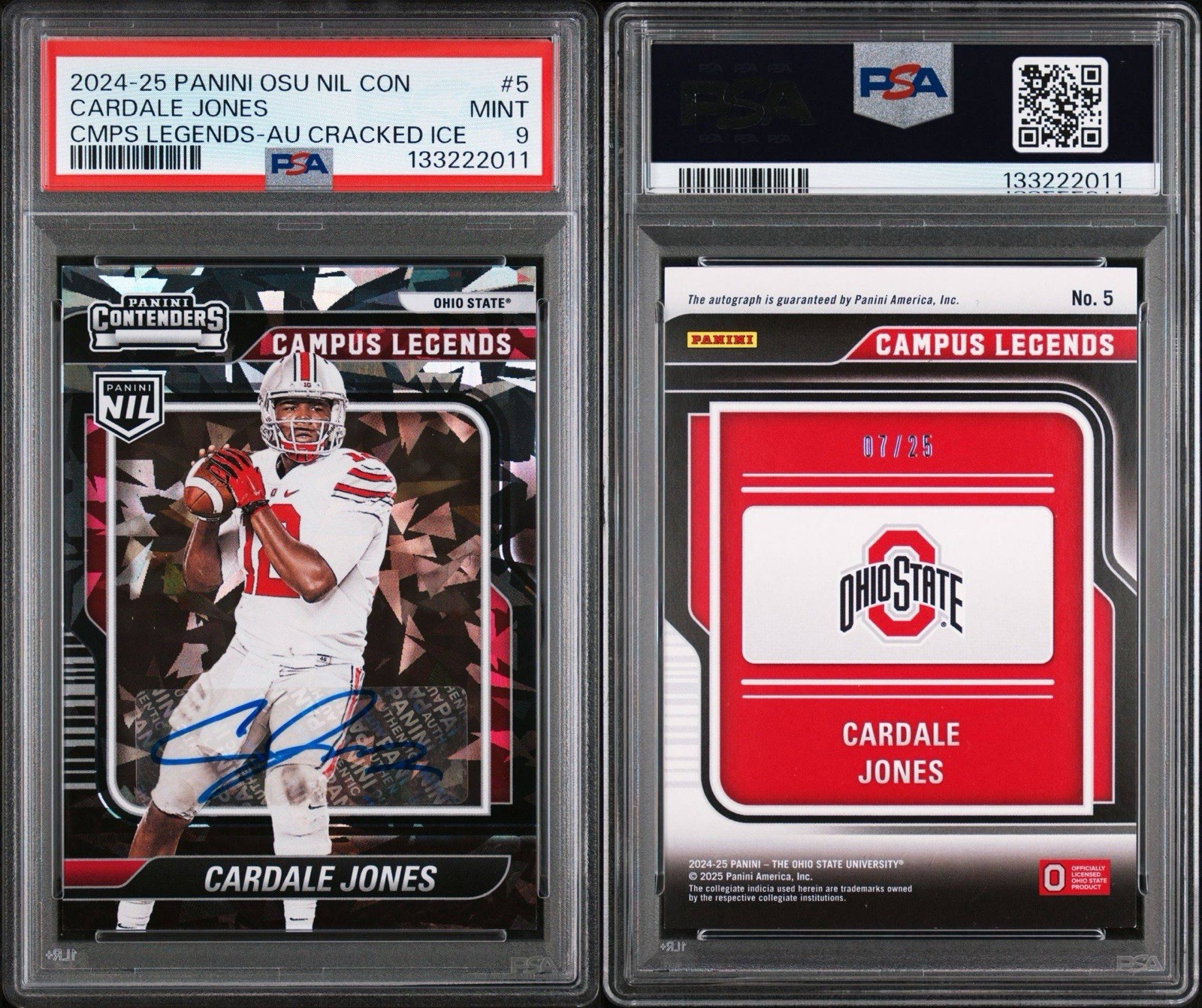 2024-25 PANINI OSU NIL CON CARDALE JONES /25 CMPS LEGENDS AUTO CRACKED ICE PSA 9 view 6