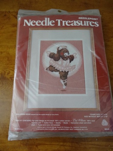 Framed Elsa Williams Wool Needlepoint BALLERINA BEAR Baby Nursery 11x14 JCA New - Picture 5 of 5