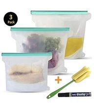 3 Pk Reusable Silicone Food Storage Sandwich Freezer Lunch Kitchen Bag Eco
