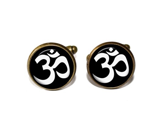 Om Zen Symbol Yoga - Handmade Round Glass Cuff Links Gift for Him - Picture 5 of 7