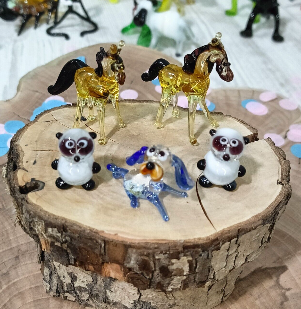 Glass figurines. A work of art made of Murano glass. five MINI