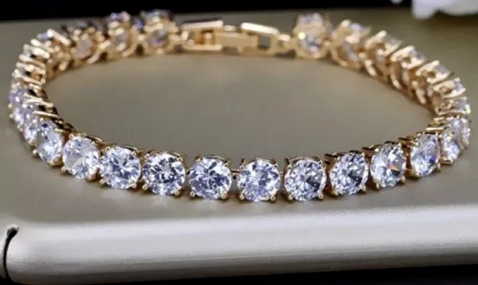 Теннисный браслет с позолотой 18 карат с кристаллами Swarovski подарок на Рождество - Изображение 2 из 4