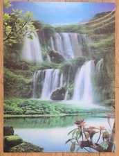 Vintage Kitsch Tiki Bar Hawaii Waterfall 3D Lenticular Lentograph 15.5" x 11.5"