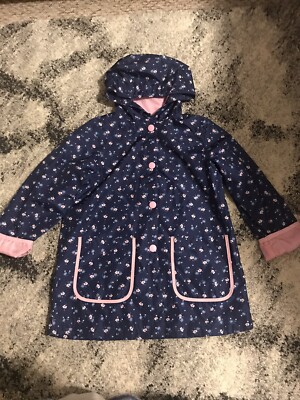 Carters Girls Size L/6X Windbreaker Dark Blue With Pink Lined With A Hood. EUC