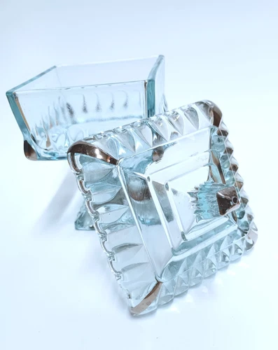 Glass Metal Trim 4th Year Blue Wedding Anniversary Cake Slice Bride Dish Basket
