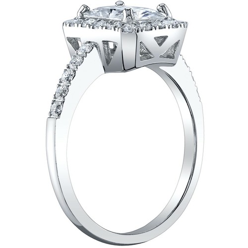 2 ct Moissanite Halo Engagement Ring Wedding Band Bridal Set in Sterling Silver - Picture 4 of 4