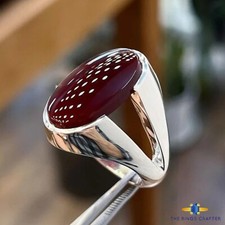Natural Red Rare Yemeni Agate Aqeeq Ring 925 Sterling Silver Ring For Men Size 9