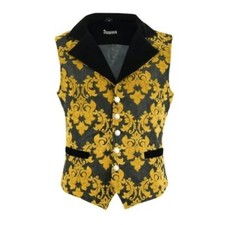 Mens Monarch Vest Black Gold Victorian Single Breasted Waistcoat Vest