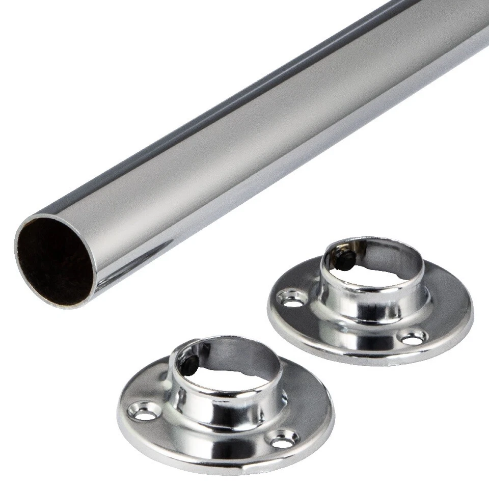 Gedotec Schrankrohr rund Ø 25 mm Chrom Kleiderstange Garderobe mit Wand Lager - Bild 2 von 4