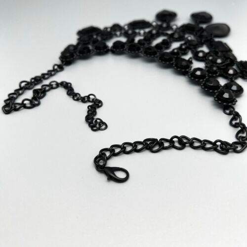 Women Black Statement Necklace Crystal Charms Strand Layered Collar Bib 20281 - Picture 5 of 6