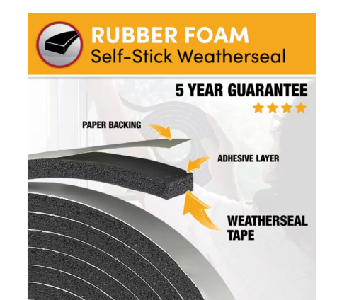 3/8in. x 5/16 in. x10 ft. Black Rubber Foam Weatherseal Tape Minimum compression - Picture 8 of 14