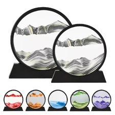 Moving 3D Sand Art Picture Round Glass Art Painting Desktop Home Decor 7"/12" 