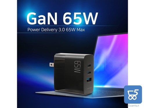 Caricabatterie 65W 2 USB C PD 3.0 USB-A GaN Carica Rapida Spina Pieghevole USA - Foto 4 di 4